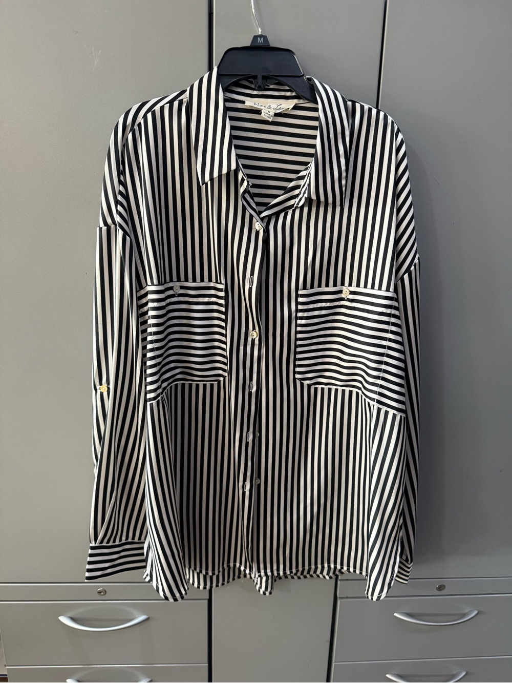 Vine & Love Black and White Striped Button-Down Shirt